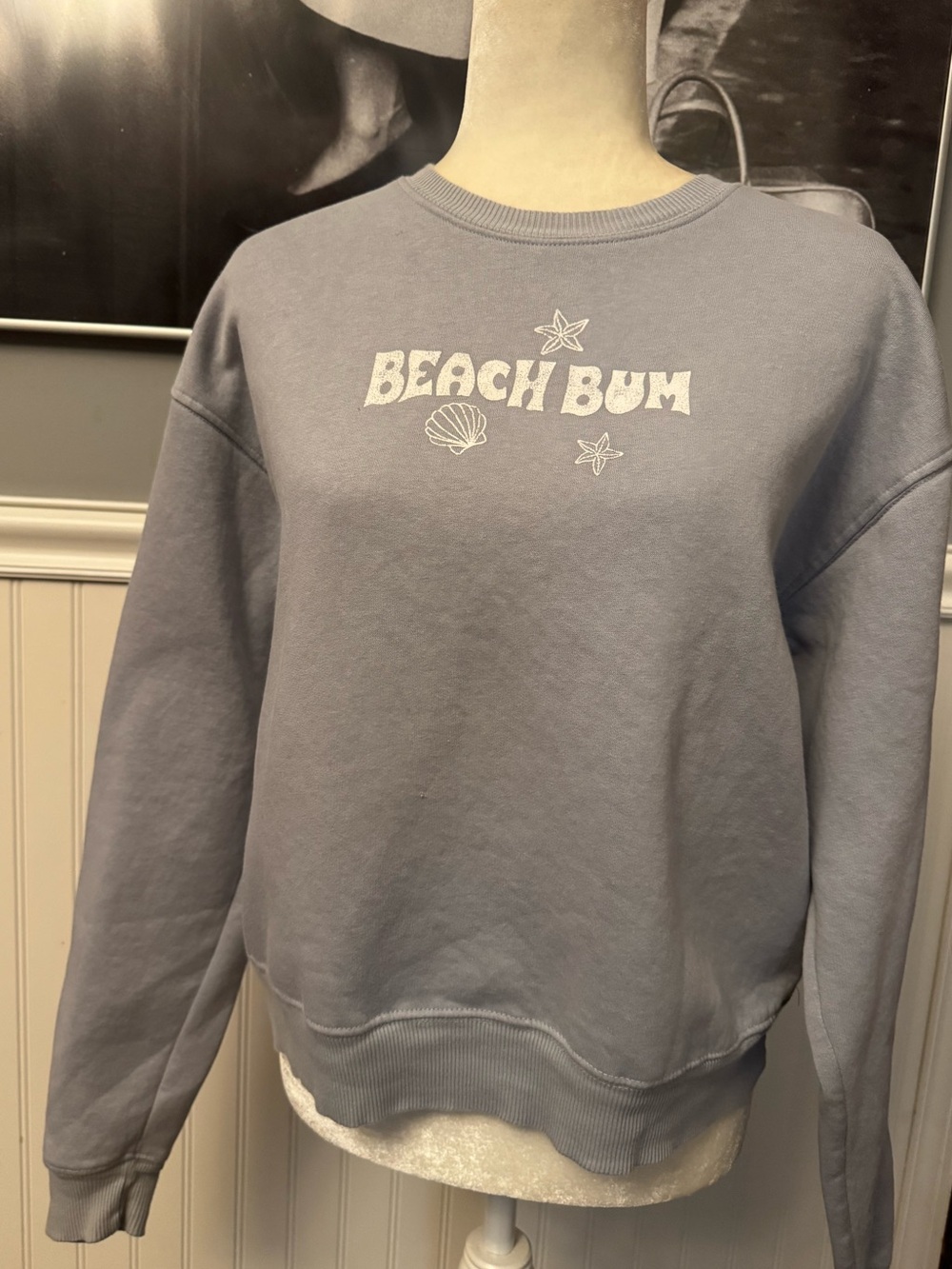 Modern Lux Gray Women’s Graphic Sweatshirt Beach Bum Coastal Retro Size XS